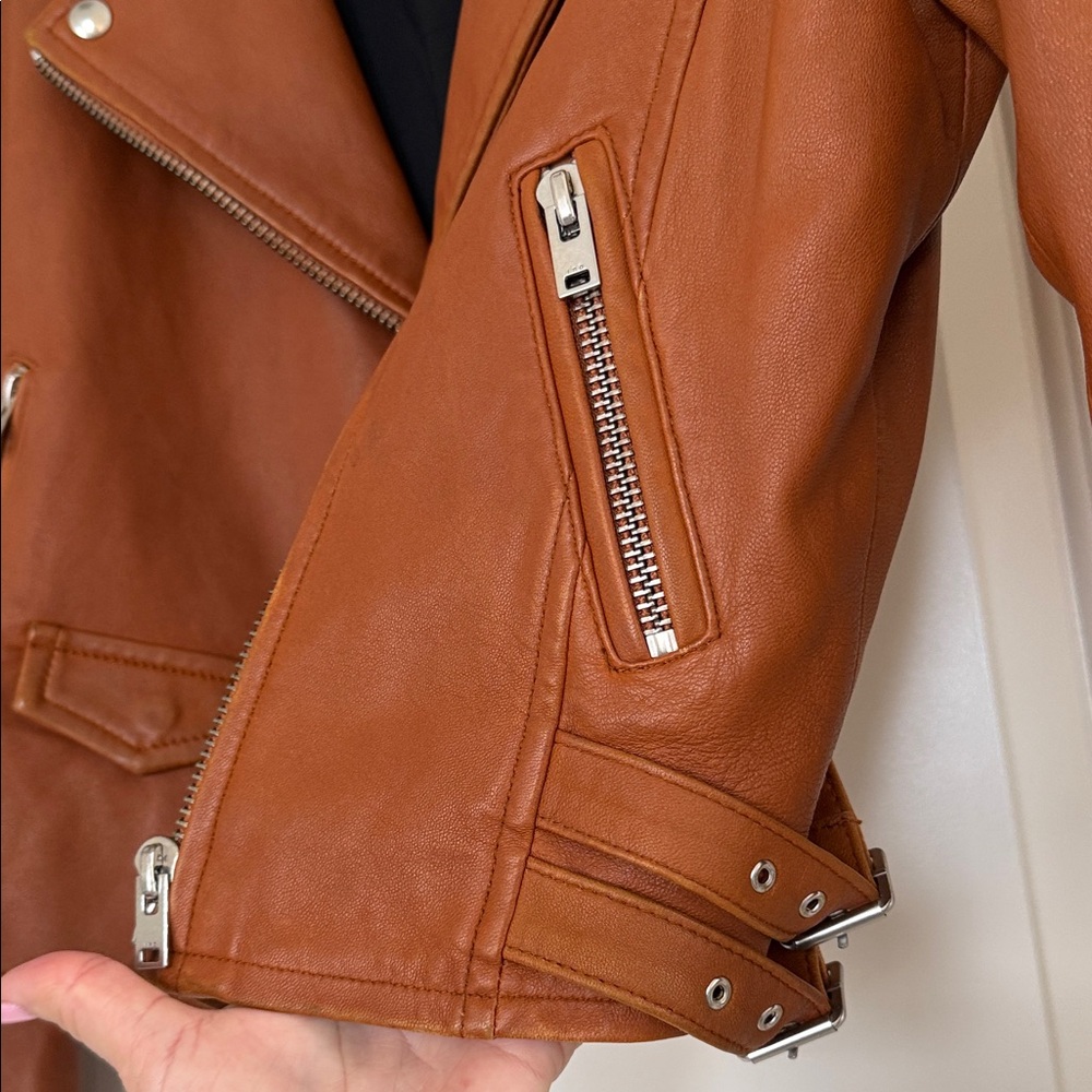 IRO Ashville Camel Brown Leather Jacket with Silver Accents - Picture 6 of 12